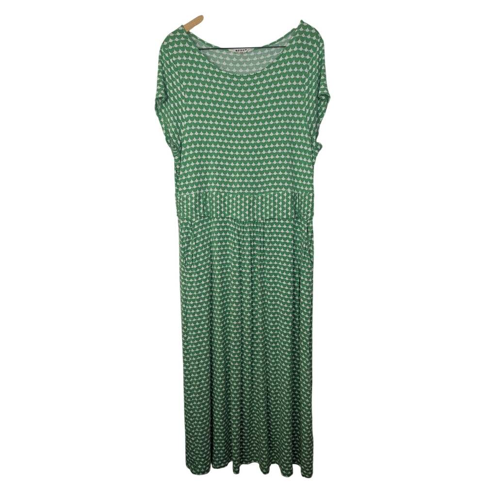 Boden Green White Scallop Print Amelie Jersey Midi Dress Cottagecore Twee